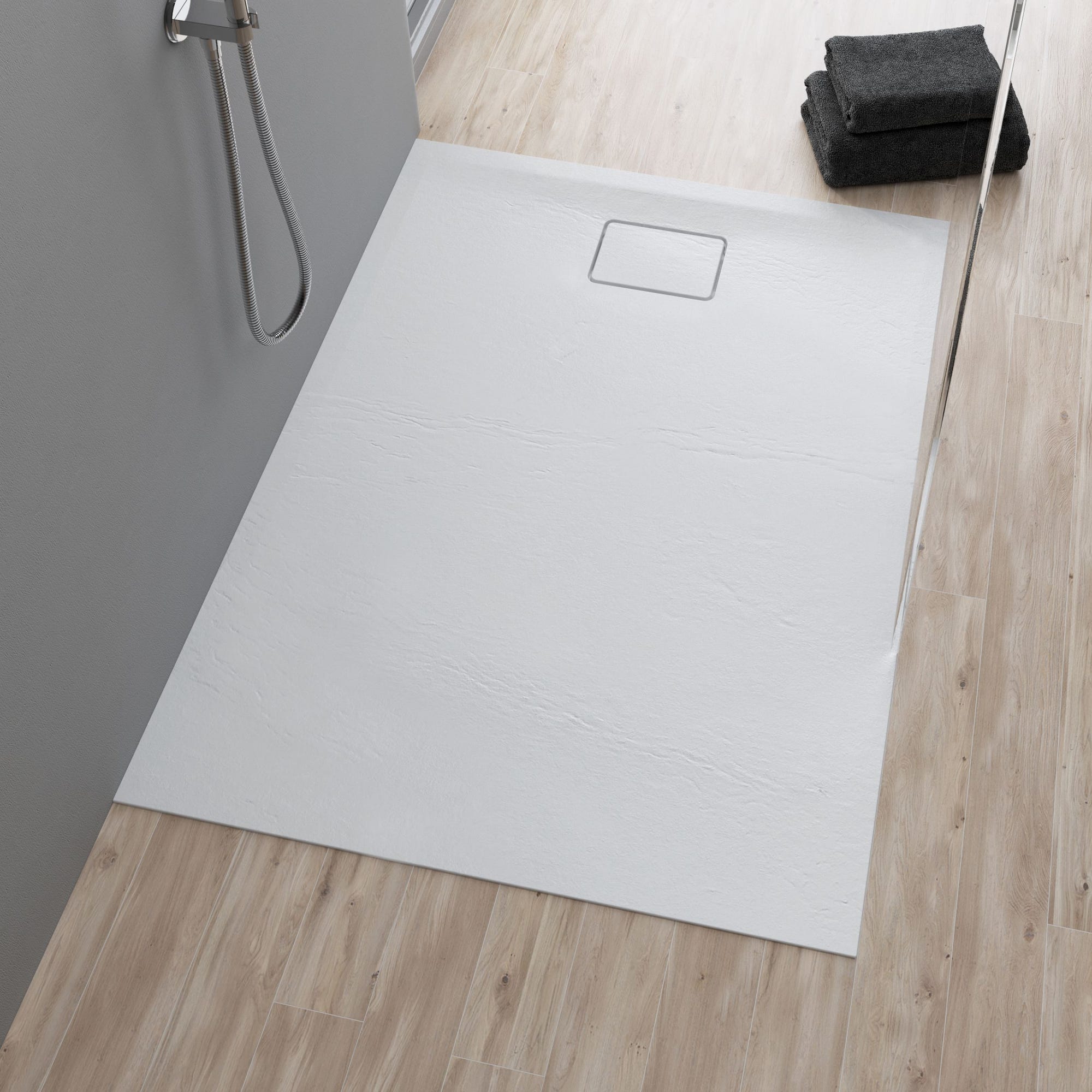 Receveur de douche extra-plat texture effet pierre TERRENO RECTANGLE 120 x 80 cm blanc 1