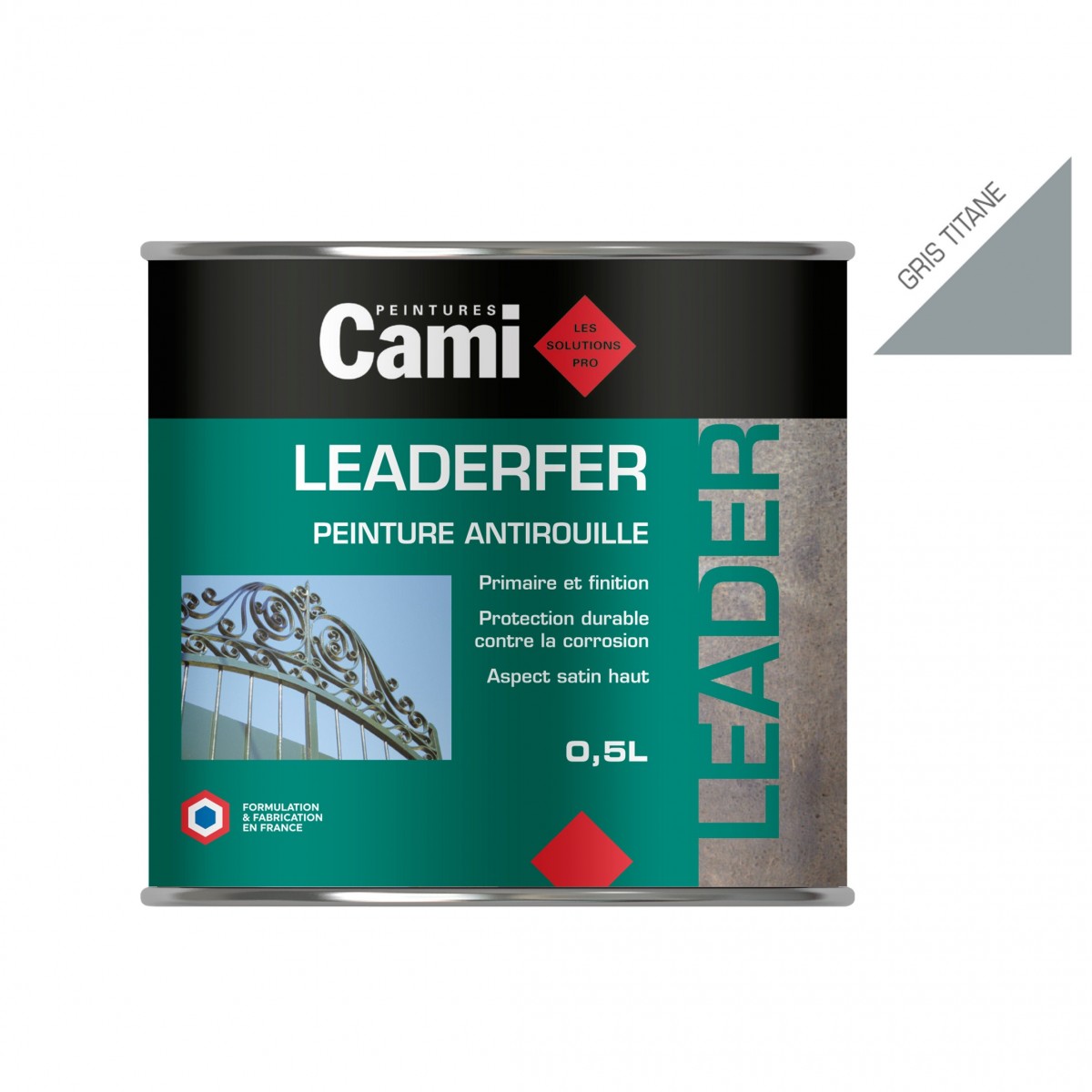 LEADERFER Gris Titane 0,5L -Laque antirouille brillante pour toutes vos ferrures- CAMI