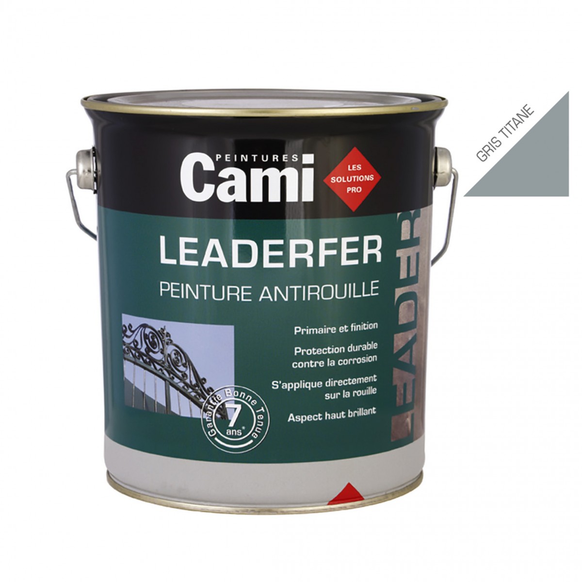 LEADERFER Gris Titane 2,5L-Laque antirouille brillante pour toutes vos ferrures- CAMI