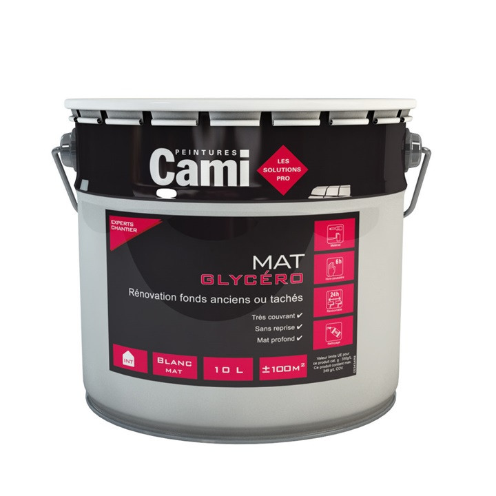 CAMI MAT GLYCERO BLANC 10L -Peinture isolante, Masque les tâches - CAMI