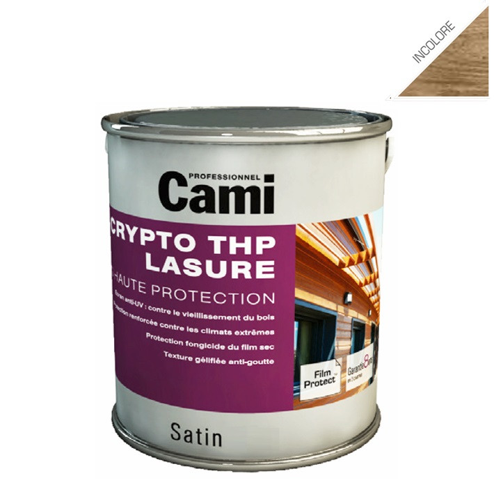 LASURE CRYPTO THP INCOLORE 5L-Lasure de protection du bois en phase solvant- CAMI