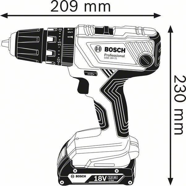 Perceuse a Percussion BOSCH PROFESSIONAL GSB 18V- 21 + 2 batteries 2,0Ah + chargeur GAL 1820 LC 5