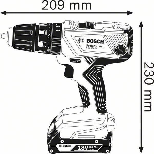 Perceuse a Percussion BOSCH PROFESSIONAL GSB 18V- 21 + 2 batteries 2,0Ah + chargeur GAL 1820 LC 7