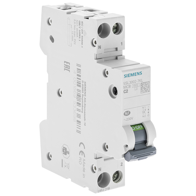Disjoncteur 2A Ph+N courbe C 4.5kA 230V-SIEMENS