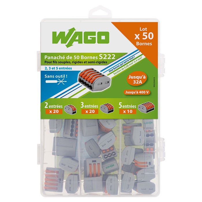 Valisette 50 bornes pour fils souples et rigides WAGO 0