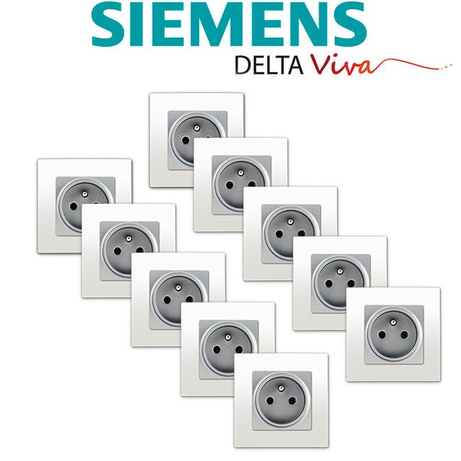 SIEMENS- LOT de 10 Prises 2P+T Silver Delta Viva + Plaques Blanc 1