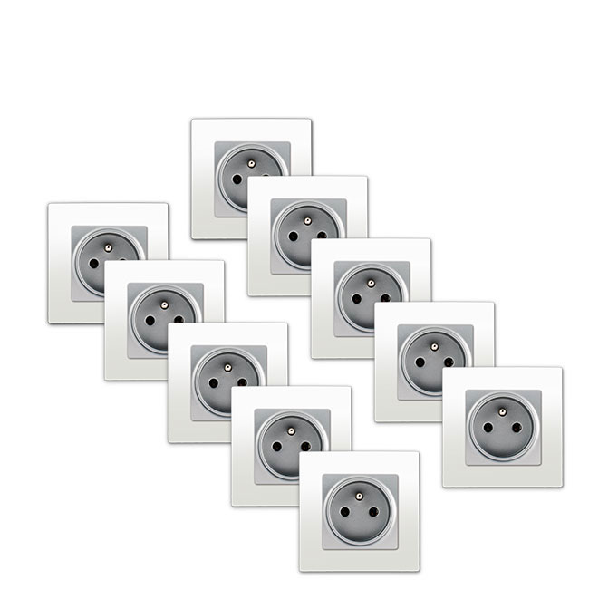 LOT de 10 Prises 2P+T Silver Delta Viva + Plaques Blanc-SIEMENS