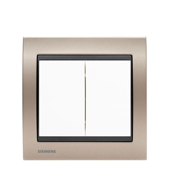 Double Poussoir Blanc Delta Iris + Plaque Métal Champagne-SIEMENS