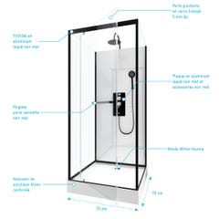Cabine de douche carrée 70x70x225cm - extra blanc et profilé noir mat - LUNAR SQUARE 70 3