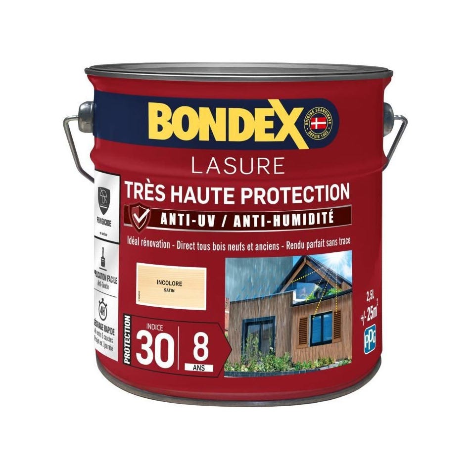 lasure pour bois trés haute protection 8 ans incolore 2,5L Bondex 0