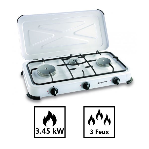Réchaud gaz portable 2 feux 2600W Blanc laqué Couvercle Plaque de cuisson  KEMPER ❘ Bricoman