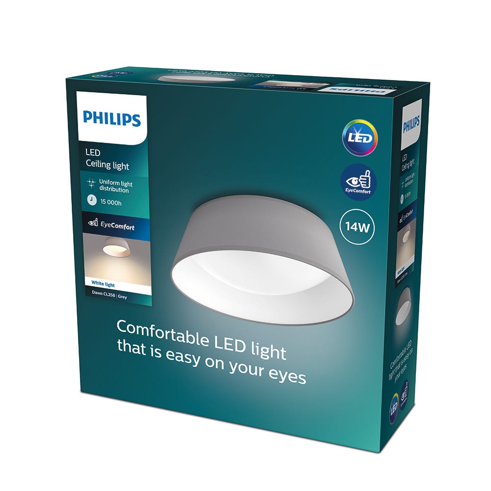 Plafonnier LED d'intérieur PHILIPS - EyeComfort - 34cm - 14W - 1100 lumens - 3000K - métal gris - 93534 7