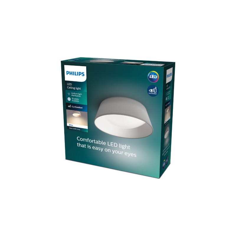 Plafonnier LED d'intérieur PHILIPS - EyeComfort - 34cm - 14W - 1100 lumens - 3000K - métal gris - 93534 3