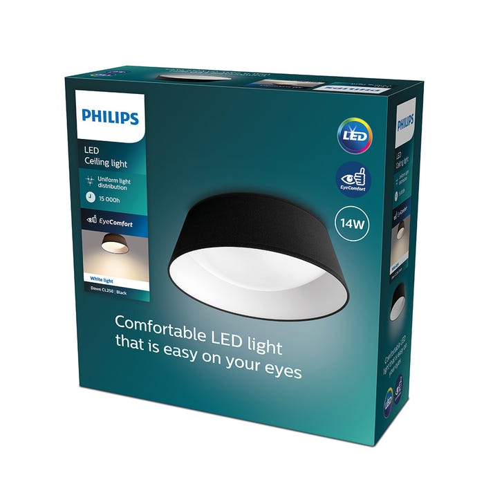 Plafonnier LED d'intérieur PHILIPS - EyeComfort - 34cm - 14W - 1100 lumens - 3000K - métal noir - 93533 7