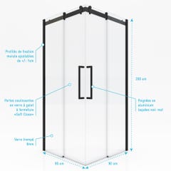 Paroi porte de douche type industriel ouverture d'angle profiles noir mat - verre trempe 8mm 3