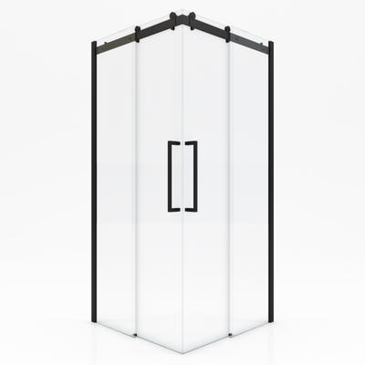 Paroi porte de douche type industriel ouverture d'angle profiles noir mat - verre trempe 8mm 2