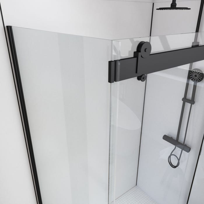 Paroi de retour pour Paroi porte de douche type industriel NOIR MAT - 90x200cm - verre trempe 8mm 1