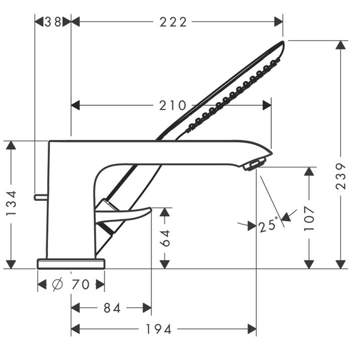 Set de finition mitigeur Metris longueur 220 mm 3 trous pour montage sur bord de baignoire chromé Hansgrohe 1