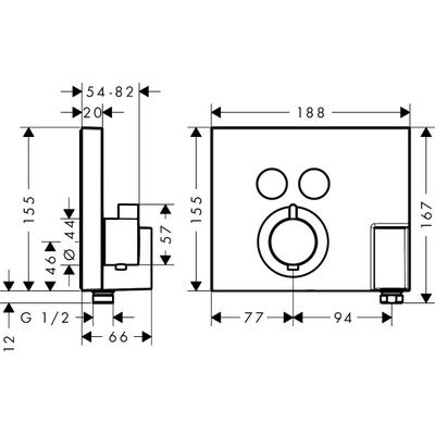 Set de finition pour mitigeur thermostatique ShowerSelect encastré avec 2 fonctions, fixfit et porter chromé Hansgrohe