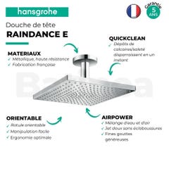 Hansgrohe Raindance E Square Douche de tête E300 1 jet 30x30cm avec bras plafond 10cm Chrome 4