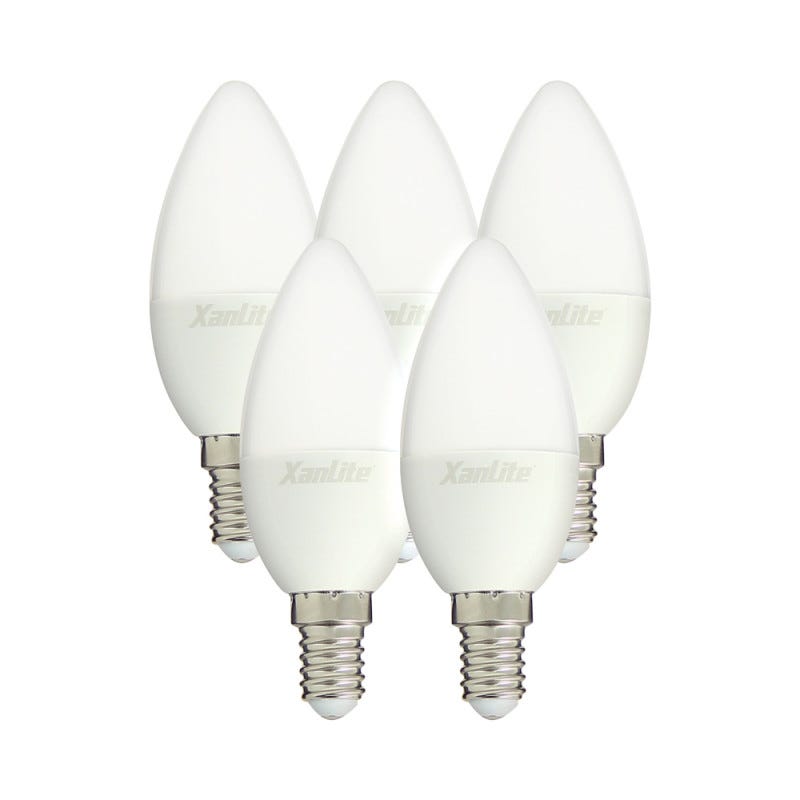 Xanlite - Lot x5 Ampoules LED flamme, culot E14, 5,5W cons. (40W éq.), lumière blanc neutre - PACK5EV470FCW 0