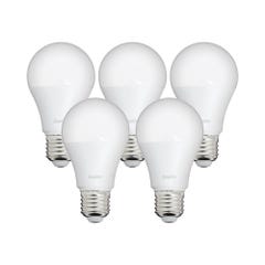 Lot x5 Ampoules LED standard, culot E27, cons. 9W, eq. 60W, blanc chaud 0