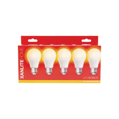 Lot x5 Ampoules LED standard, culot E27, cons. 9W, eq. 60W, blanc chaud 4