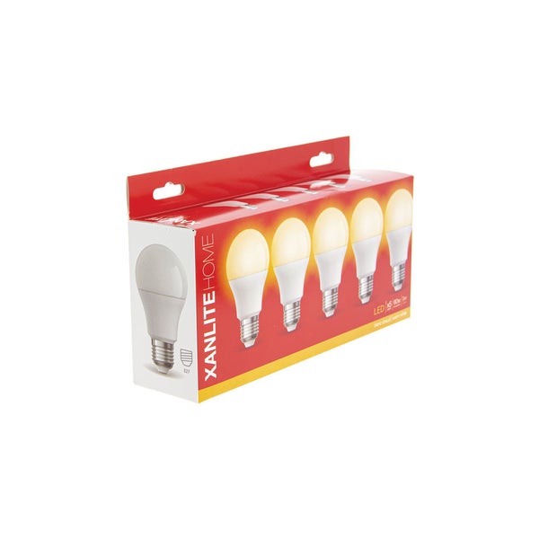 Lot x5 Ampoules LED standard, culot E27, cons. 9W, eq. 60W, blanc chaud 3