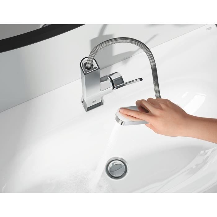GROHE Mitigeur lavabo monocommande Plus 23844003 - Bec L extractible - Limiteur de température - Economie d'eau - Chrome - Tail 5