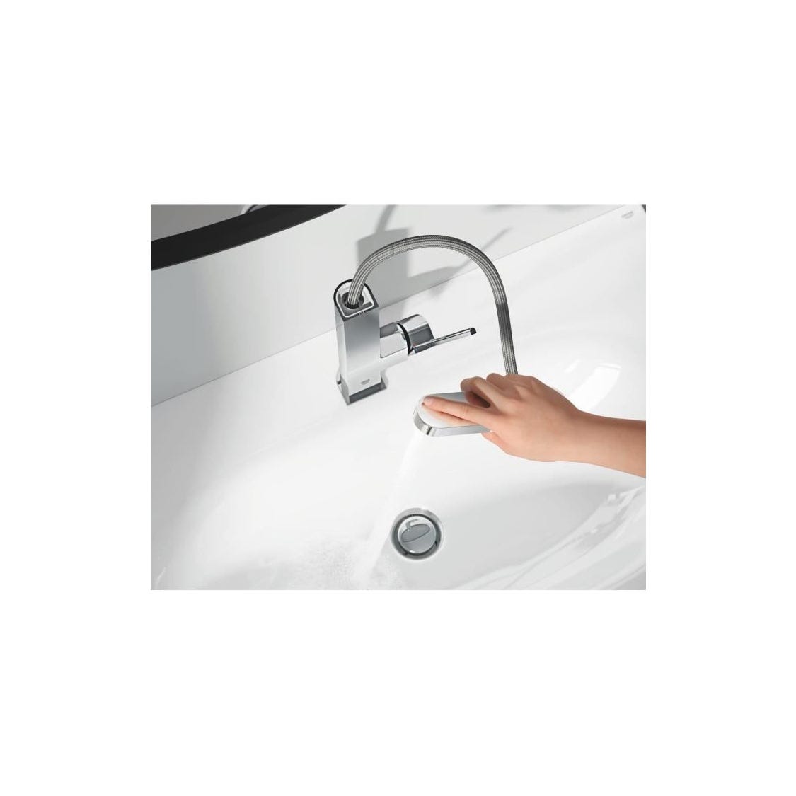 GROHE Mitigeur lavabo monocommande Plus 23844003 - Bec L extractible - Limiteur de température - Economie d'eau - Chrome - Tail 1