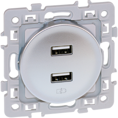 Prise chargeur double USB femelle - 5,5V - SQUARE Silver - Type A 0