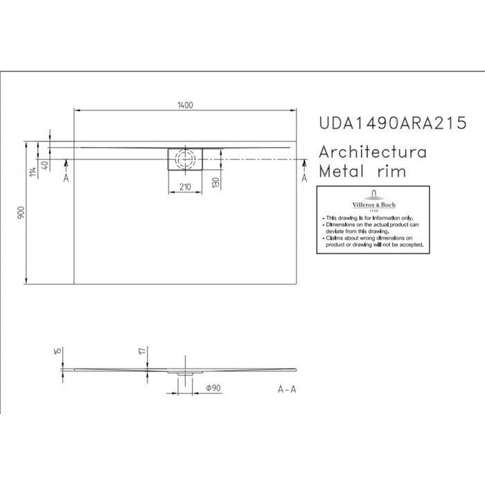 Villeroy & Boch Receveur Architectura Metalrim, 1400 x 900 x 15 mm, blanc (UDA1490ARA215V-01) 2