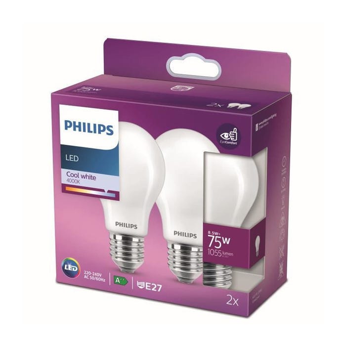Philips ampoule LED Equivalent 75W E27 Blanc froid non dimmable, verre, lot de 2 0