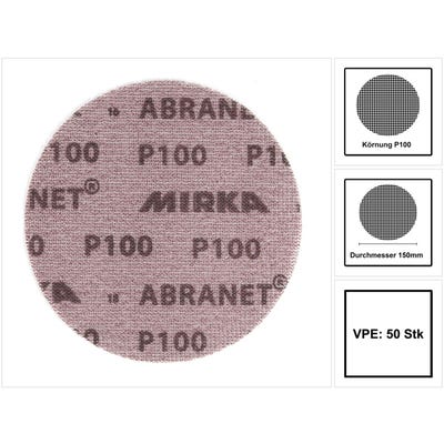 Disque Abranet Ø150 mm MIRKA Grain 100 - Boite de 50 - 5424105010