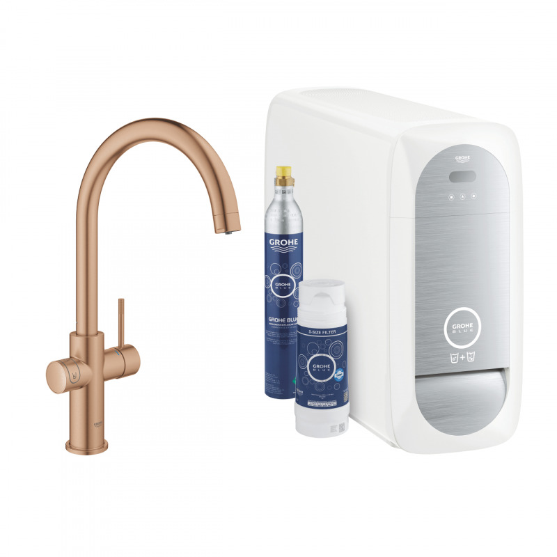 Grohe Blue Home Kit de démarrage avec Mitigeur bec pivotant, Warm Sunset brossé (31455DL1)