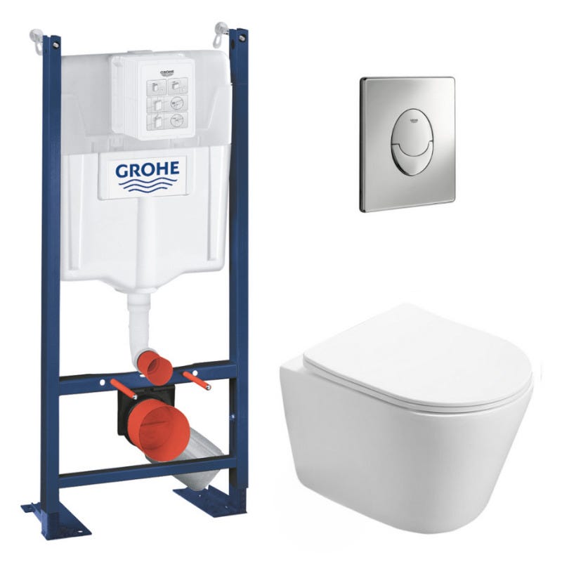 Grohe Pack WC Bâti autoportant + WC Swiss Aqua Technologies Infinitio sans bride + Plaque chrome (ProjectInfinitio-2) 2