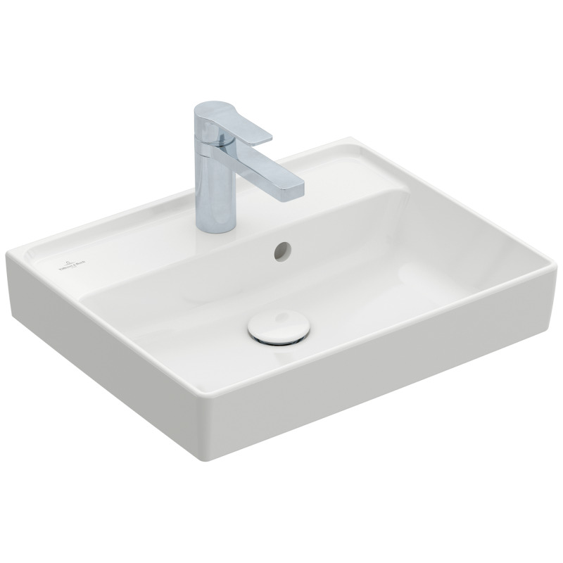 Villeroy & Boch Collaro Lave-mains Rectangulaire Fixation Murale 50x40cm, Avec Trop-plein, Stone White Ceramicplus (433450rw)
