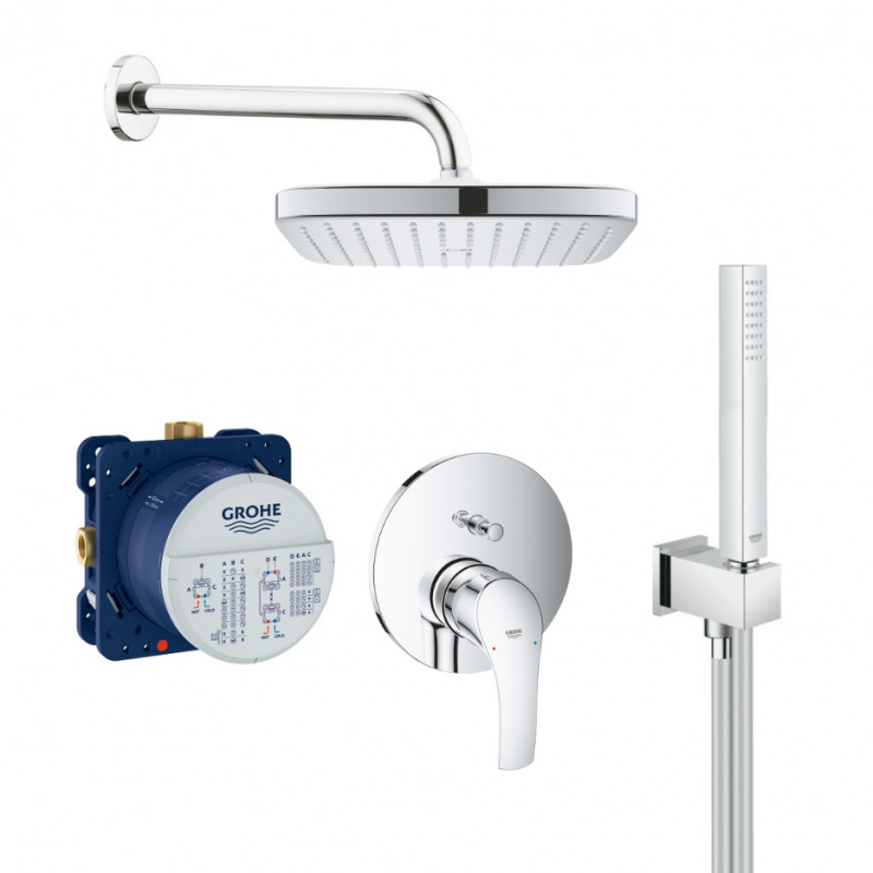 Grohe Eurosmart Set de douche tout en 1 avec douche de tête 25cm + Douchette 1 jet, Chrome (25219001-VITALIOCUBE)