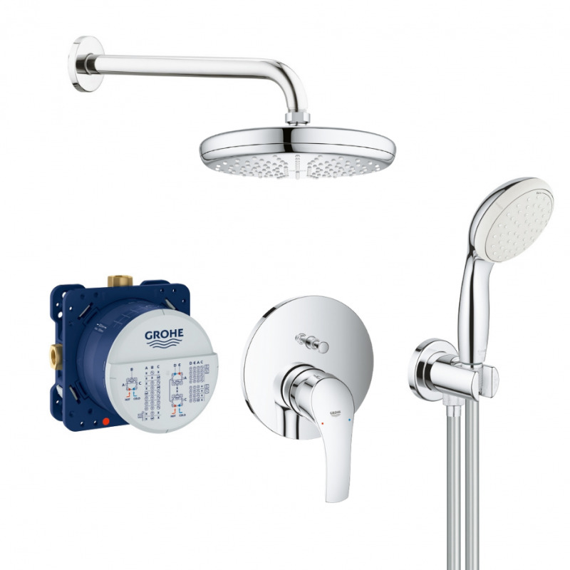 Grohe Eurosmart Set de douche tout en 1 avec douche de tête 21cm + Douchette 2 jets, Chrome (25219001-PERFECT)