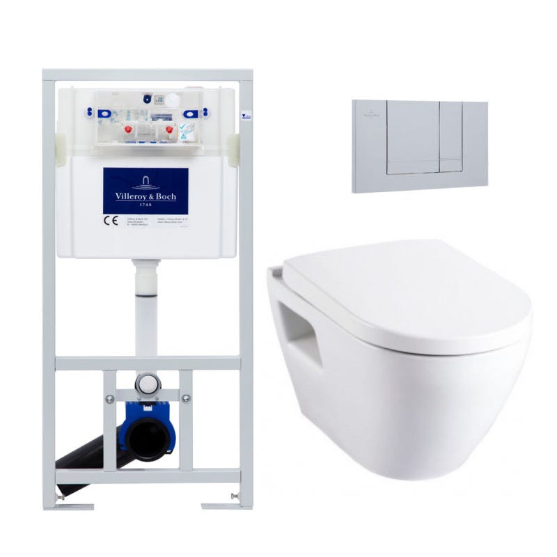 Villeroy & Boch Pack WC Bâti-support avec Cuvette Serel SM10 + Abattant softclose + Plaque chrome mat (ViConnectSM10-3) 0