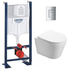 Grohe Pack WC Bâti autoportant + WC Swiss Aqua Technologies Infinitio sans bride + Plaque chrome (ProjectInfinitio-1) 0