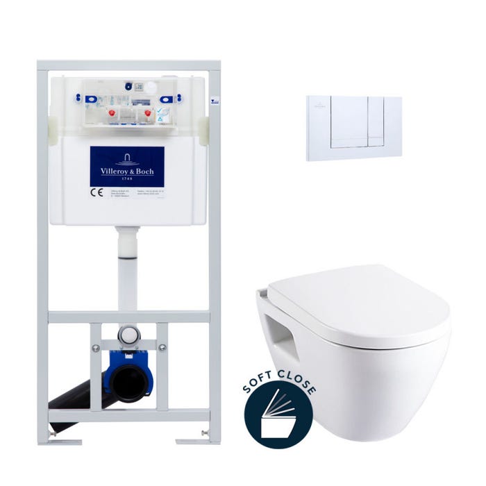Villeroy & Boch Pack WC Bâti-support avec Cuvette Serel SM10 + Abattant softclose + Plaque chrome (ViConnectSM10-1) 0