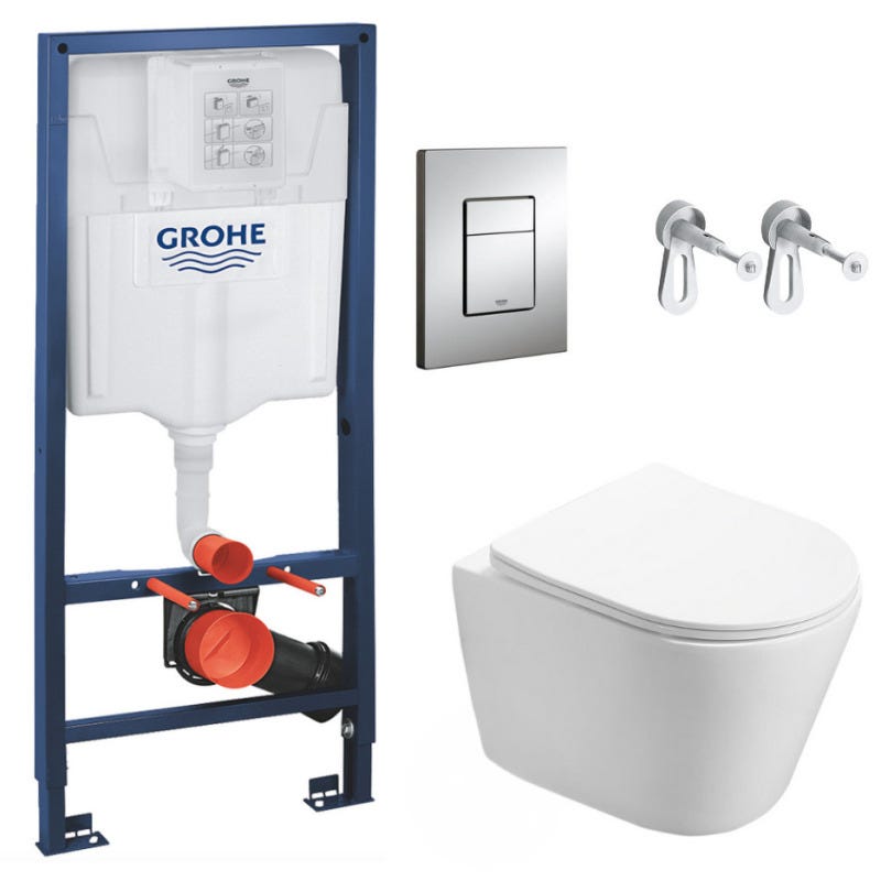Grohe Pack WC Bâti-support + WC Swiss Aqua Technologies Infinitio sans bride, fixation invisible + Plaque chrome 0