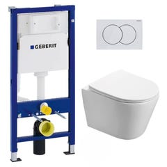 Geberit Pack WC Bâti-support + WC Swiss Aqua Technologies Infinitio sans bride + Plaque Blanc alpin (InfinitioGeb1) 0