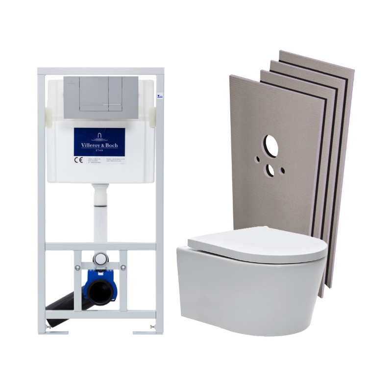 Villeroy & Boch Pack WC bâti-support + Cuvette SAT sans bride + Abattant + Plaque chrome mat + Set d'habillage (ViConnectSATrimless-3-sabo) 0