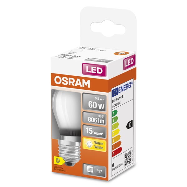 LED OSRAM 4058075434905 CEE 2021 D (A - G) E27 forme standard 5.5 W = 60 W blanc chaud (Ø x L) 45 mm x 77 mm 1 pc(s) 2