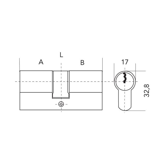 Cylindre double te 5 - Finition : Laiton - Longueur : 30x80 - A : 30 - B : 80 - TESA 1