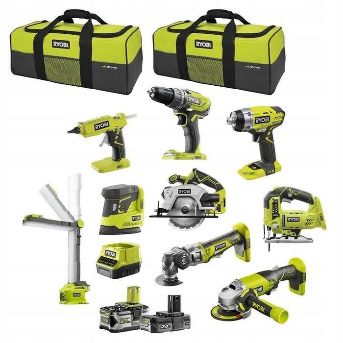 Pack RYOBI Combo 9 outils - 1 batterie 5.0Ah - 1 batterie 2.0Ah - 1 chargeur - R18CK9-252S 5