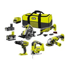 Pack RYOBI complet 5 outils - 2 batteries 2.0Ah et 4.0Ah - 1 chargeur - R18CK5A-242S 0