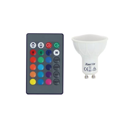 Ampoule LED spot, culot GU10, 4,2W cons. (27W eq.), lumière blanc chaud ou lumière RVB avec sa télécommande 0